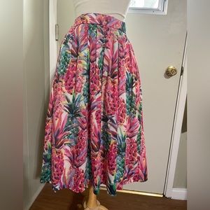 JCrew Cotton Voile Floral Hawaiian Tropical Pineapple Print Summer Skirt size 4